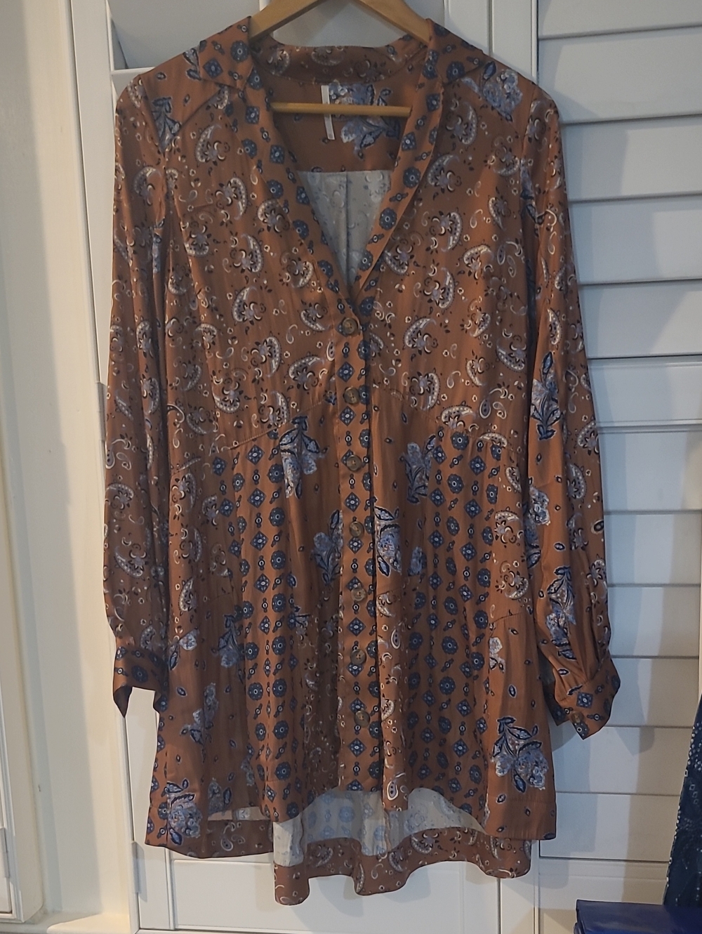 Free People Rust Tunic with Blue Paisley Motif